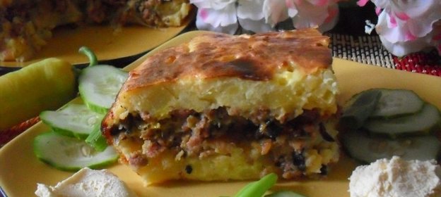 Картофельная запеканка с фаршем и шампиньонами