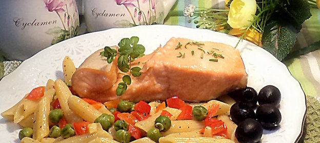 Форель и паста Пенне с овощами к праздничному столу!