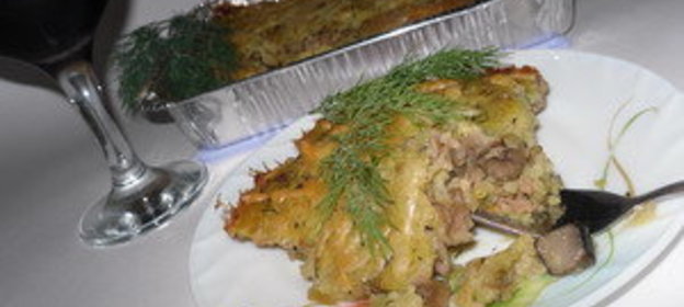 Картофельная запеканка с грибами и фаршем