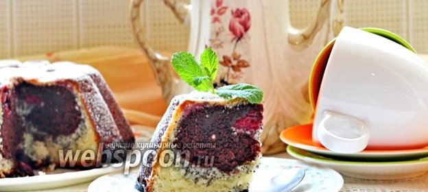 Творожный кекс с маком и вишней