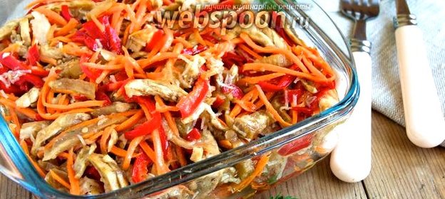 Острый салат с баклажанами и морковью