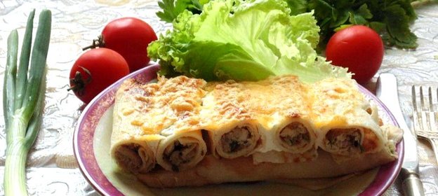 Блинная запеканка с мясом и грибами