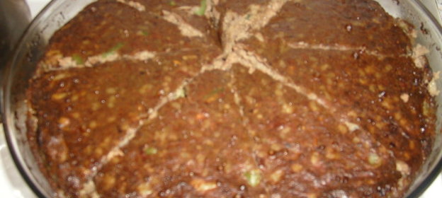 Печеночная запеканка с фасолью