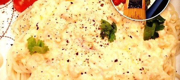 Паста с креветками и семгой