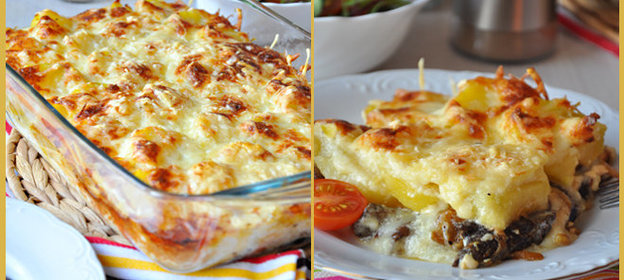 Сливочно - сырррная запеканка с грибами и картофелем