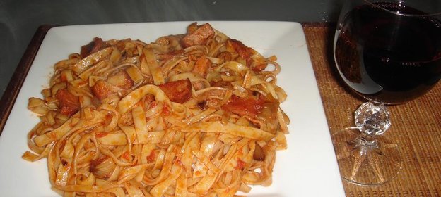 Макароны феттучини (fettuccine) с беконом и грибами