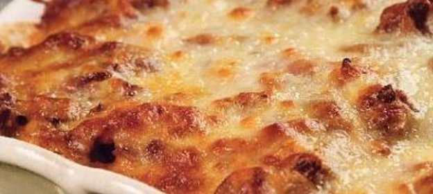 Макаронная запеканка с мясным фаршем и грибами