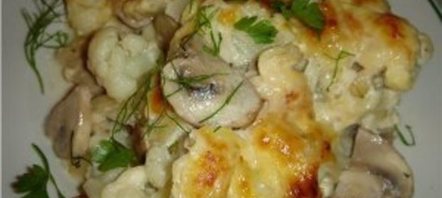 запеканка из цветной капусты с грибами(ленивая)