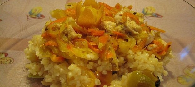 Булгур с овощами, курицей и кумкватами