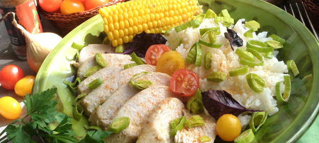 Куриные грудки,томлёные в сливочном масле,с рисом