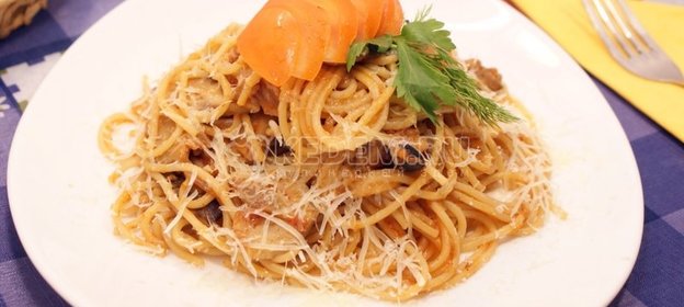 Паста с грибами и баклажанами