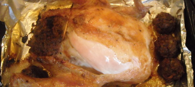 Запеченная курочка начиненная бородинским хлебушком