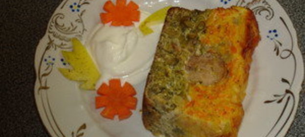 Овощная запеканка с куриной колбаской