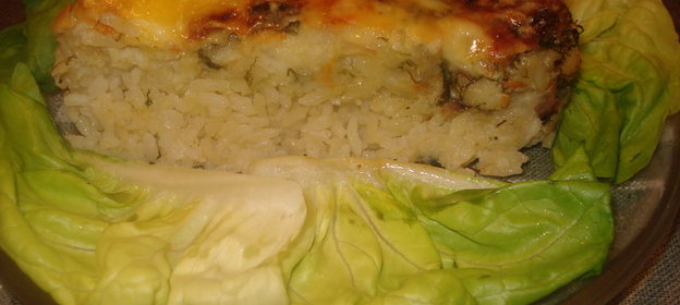 рисовый пирог с морским языком под сырной корочкой