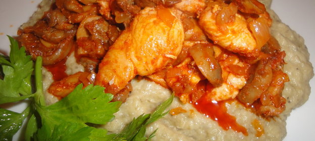 сочная куриная грудка с грибами и пюре из баклажан