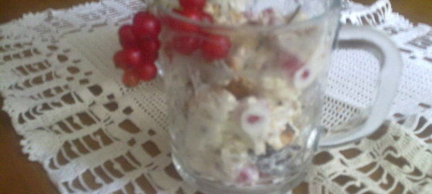 Десерт с красной смородиной, безе и овсяным печеньем