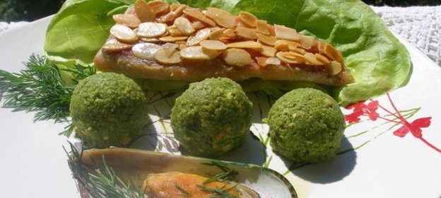 Филе окуня с сорбетом из брокколи