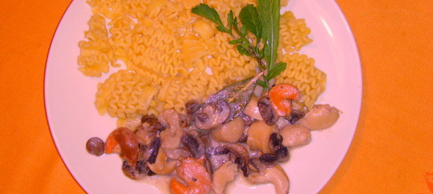 Морские гребешки со сметаной и грибами