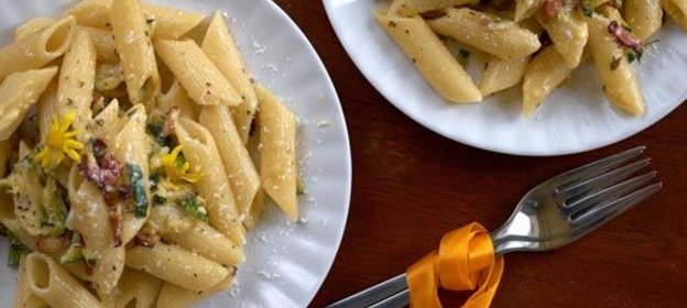 Паста карбонара с цуккини