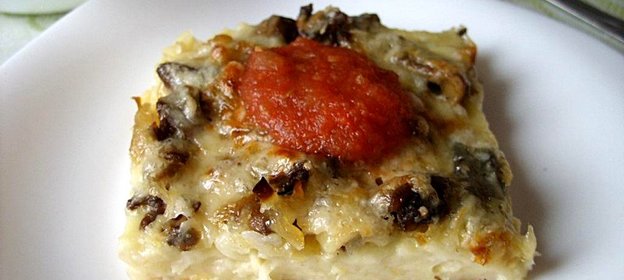 Запеканка из макарон с грибами