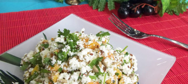 Салат из печеных овощей с шафрановым соусом