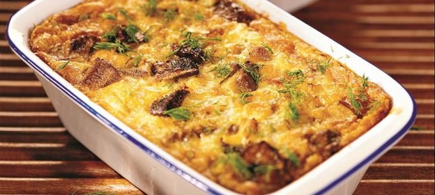 Запеканка из филе трески с грибами