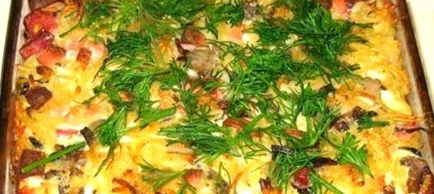 Запеканка из пасты с сосисками