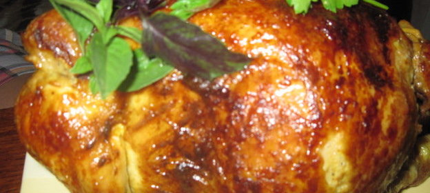 Курица сухой засолки, жареная на вертеле