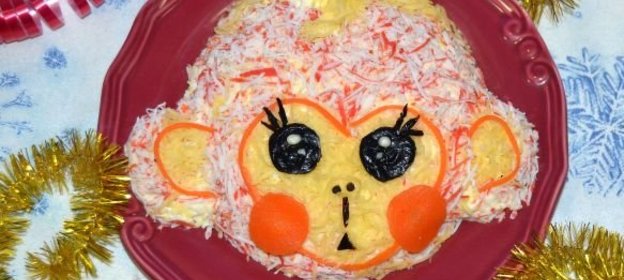 Салат «Обезьянка» (с крабовым мясом и сыром)