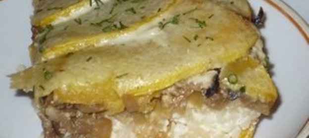 Запеканка из кабачков, грибов, риса