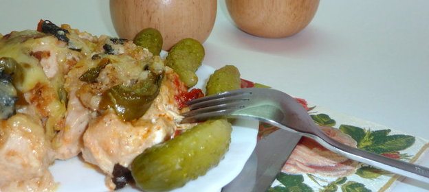 Куриные грудки запеченные с маринованным болгарским перцем