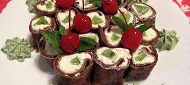 Шоколадные роллы с творогом и мятным «васаби»
