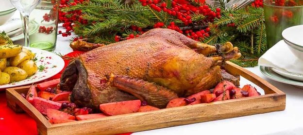 Гусь с яблоками и клюквой