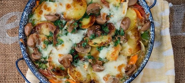 Рыбная запеканка с шампиньонами