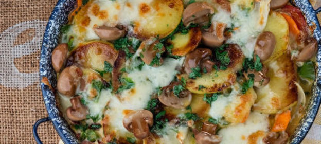 Рыбная запеканка с шампиньонами