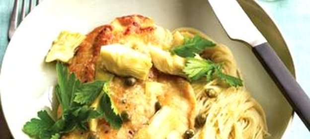Куриные котлеты с артишоками и макаронами