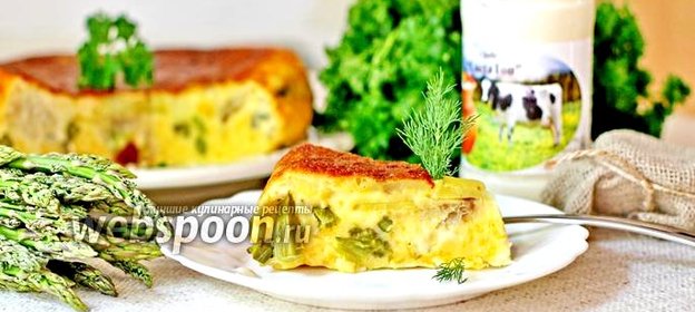 Заливной пирог с сыром, минтаем и спаржей