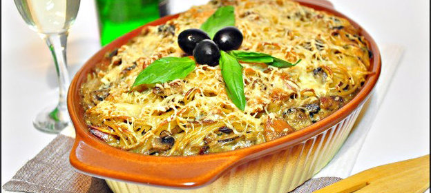 Spaghetti tetrazzini. Паста, запечённая с курицей и грибами