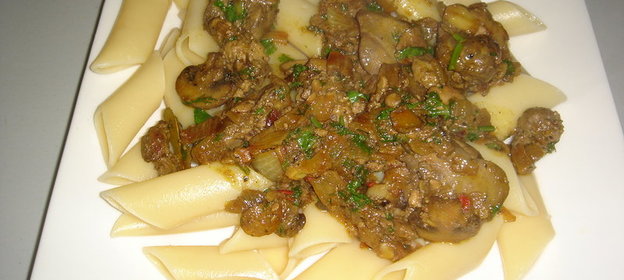 Куриная Печень с Шампиньонами и Макаронами