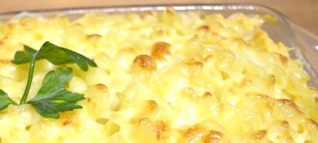 Макаронная запеканка с грибами и фаршем