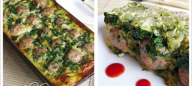 Яичная запеканка с брокколи, цветной капустой и фрикадельками из форели