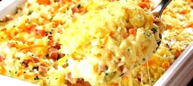 Запеканка из риса с ветчиной и сыром
