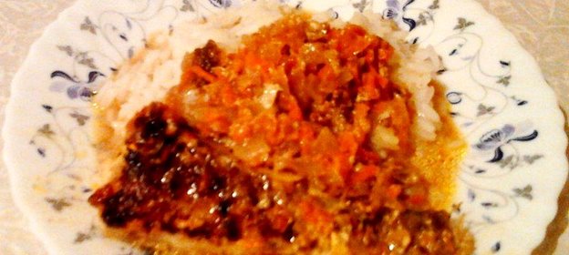 Тушеный минтай с рисом