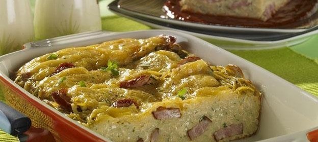 Запеканка из макарон с колбасой