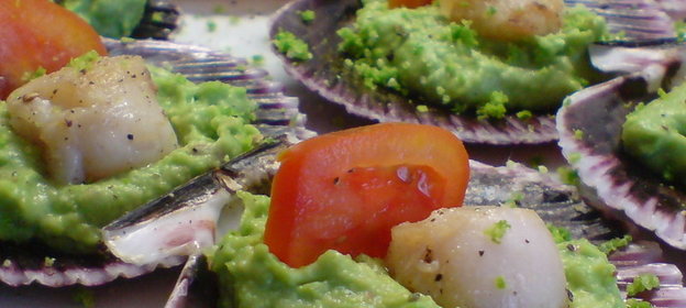 Гребешки на пюре из зелёного горошка//Бабушке Ксюше посвящаю!