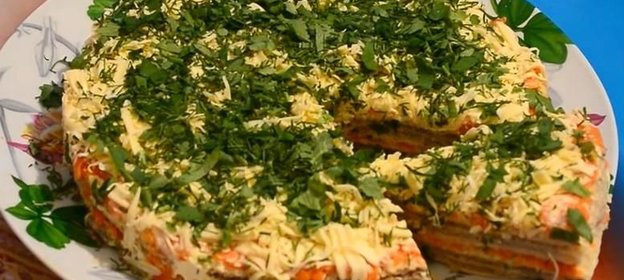 Селёдочный торт на вафельных коржах