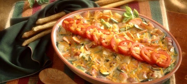 Запеканка с мясом, овощами и рисом