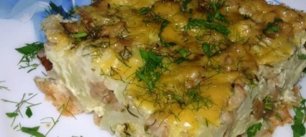Запеканка из цветной капусты и грибов