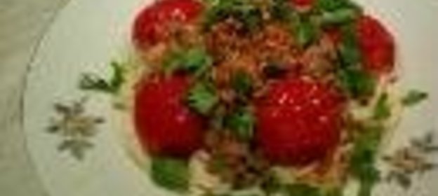 Паста с чечевицей и креветками