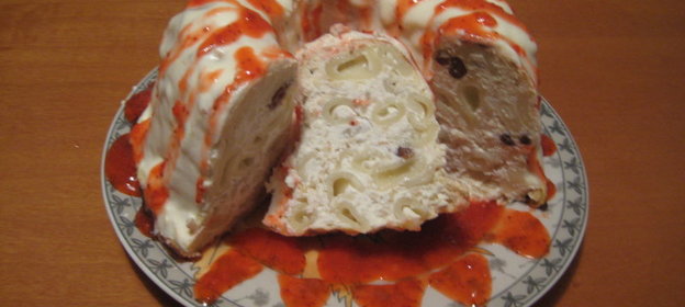 Творожная запеканка с яблоком и макаронами